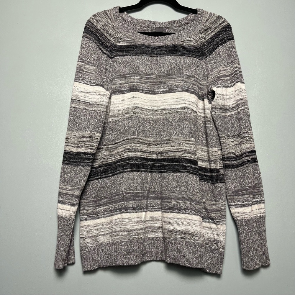 Eddie Bauer Women’s Scoop Neck Sweater Striped Gray Long Sleeve Cotton Size XL